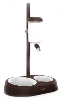 Подвійна миска на підставці та пляшкою на стійці Fida Pet Watering Stand & Food Bowl, коричнева