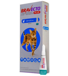 Bravecto PLUS spot-on Краплі на холку від бліх, кліщів та глистів для кішок вагою від 2.8 до 6.25 кг