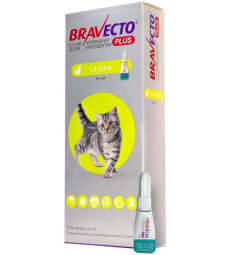 Bravecto PLUS spot-on Краплі на холку від бліх, кліщів та глистів для кішок вагою від 1.2 до 2.8 кг