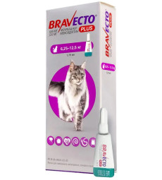 Bravecto PLUS spot-on Краплі на холку від бліх, кліщів та глистів для кішок вагою від 6.25 до 12.5 кг