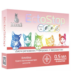 Краплі Modes EctoStop протипаразитарні для котів вагою до 4 кг, 0.5 мл, ціна за 4 піпетки