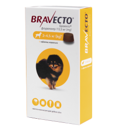 Жувальна таблетка Bravecto (Бравекто) від бліх і кліщів для собак 2 - 4.5 кг