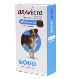 Жувальна таблетка Bravecto (Бравекто) від бліх і кліщів для собак 20 - 40 кг