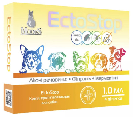 Краплі Modes EctoStop протипаразитарні для собак вагою 4-10 кг, 1 мл, ціна за 4 піпетки