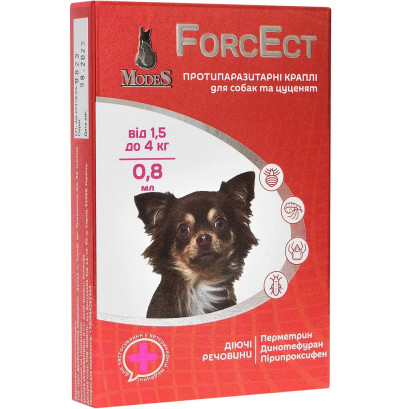 Краплі протипаразитарні Modes ForcEct ФорсЕкт для собак вагою 1.5-4 кг, 0.8 мл, 3 піпетки