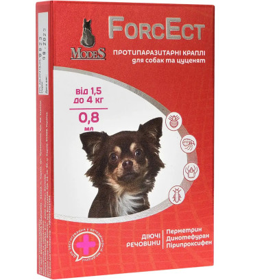 Краплі протипаразитарні Modes ForcEct ФорсЕкт для собак вагою 1.5-4 кг, 0.8 мл, 3 піпетки