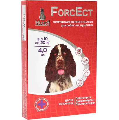 Краплі протипаразитарні Modes ForcEct ФорсЕкт для собак вагою 10-20 кг, 4 мл, 3 піпетки