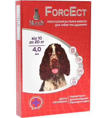 Краплі протипаразитарні Modes ForcEct ФорсЕкт для собак вагою 10-20 кг, 4 мл, 3 піпетки