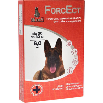 Краплі протипаразитарні Modes ForcEct ФорсЕкт для собак вагою 20-30 кг, 6 мл, 3 піпетки