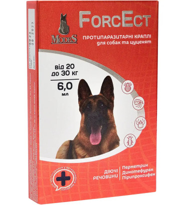 Краплі протипаразитарні Modes ForcEct ФорсЕкт для собак вагою 20-30 кг, 6 мл, 3 піпетки