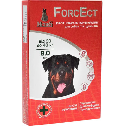 Краплі протипаразитарні Modes ForcEct ФорсЕкт для собак вагою 30-40 кг, 8 мл, 3 піпетки