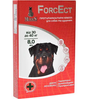Краплі протипаразитарні Modes ForcEct ФорсЕкт для собак вагою 30-40 кг, 8 мл, 3 піпетки