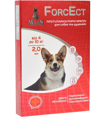 Краплі протипаразитарні Modes ForcEct ФорсЕкт для собак вагою 4-10 кг, 2 мл, 3 піпетки