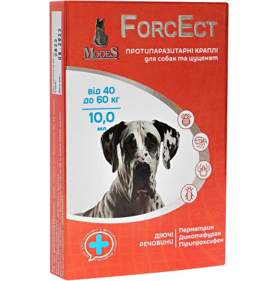 Краплі протипаразитарні Modes ForcEct ФорсЕкт для собак вагою 40-60 кг, 10 мл, 3 піпетки
