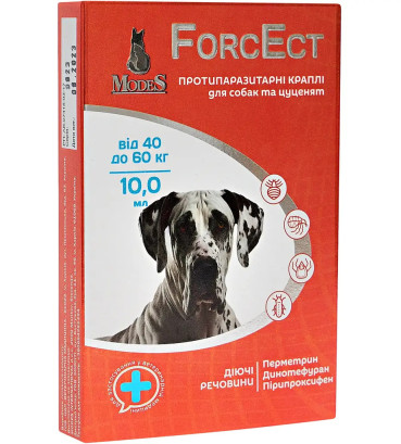 Краплі протипаразитарні Modes ForcEct ФорсЕкт для собак вагою 40-60 кг, 10 мл, 3 піпетки