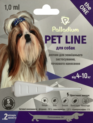Краплі на холку від бліх, кліщів і гельмінтів Palladium Pet Line the One для собак вагою від 4 до 10 кг
