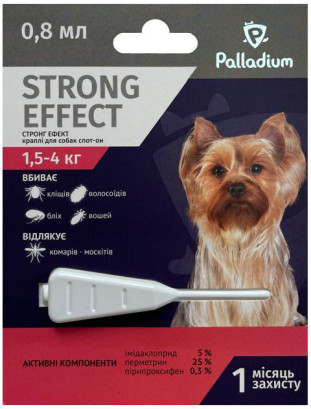 Краплі на холку проти бліх, кліщів і комарів Palladium Strong Effect для собак вагою 1.5-4 кг