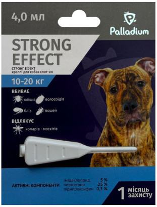Краплі на холку проти бліх, кліщів і комарів Palladium Strong Effect для собак вагою 10-20 кг