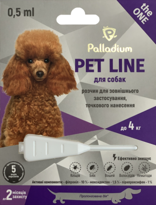 Краплі на холку від бліх, кліщів і гельмінтів Palladium Pet Line the One для собак вагою до 4 кг