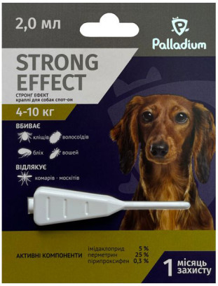 Краплі на холку проти бліх, кліщів і комарів Palladium Strong Effect для собак вагою 4-10 кг