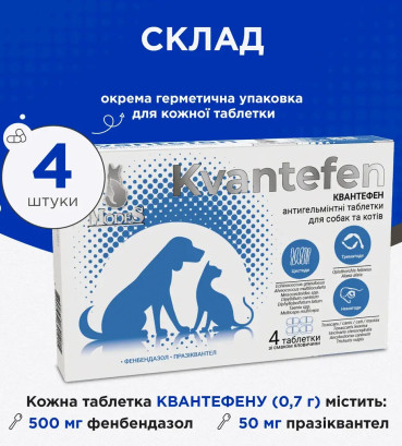 Таблетки проти глистів Modes Kvantefen Квантефен для собак і котів, 4 табл