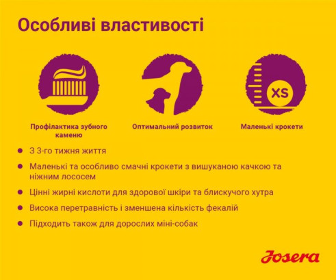 Сухий корм для цуценят малих порід Josera MiniJunior з качкою і рисом 900 г