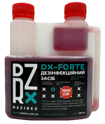 Засіб для дезінфекції Dezirex Forte PARVOSTOP для тваринницьких об'єктів та приміщень, 500 мл