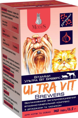 Вітамінно-мінеральний комплекс ModeS Ultra Vit Brewers для котів та собак з дріжджами та часником 140 таблеток по 0.5 г