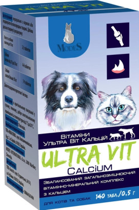 Вітамінно-мінеральний комплекс ModeS Ultra Vit Calcium для котів та собак з кальцієм 140 таблеток по 0.5 г