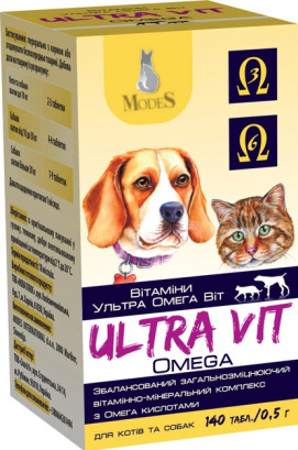Вітамінно-мінеральний комплекс ModeS Ultra Omega Vit для котів та собак 140 таблеток по 0.5 г