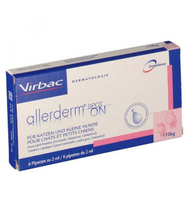 Virbac (Вірбак) Allerderm Spot-on - Краплі Аллердерм для лікування дерматитів різної етіології у собак і котів від 10 кг 6х4 мл