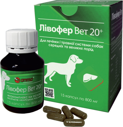 Фітокомплекс Amma Лівофер Вет 20+ для печінки і травної системи собак середніх та великих порід 15 капсул